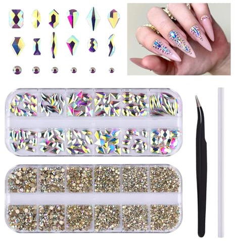 3120 Pcs AB Nail Art Rhinestone Kit EBANKU Shiny Nail Stones Gems Flatback Nail Crystal Beads for Nail DIY Crafts