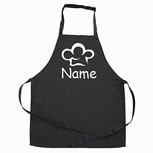 Elefantasie Personalisierte Kinderschürze mit Name, Kochschürze für Backen, Kochen, Geschenkidee für Kinder 3-6 Jahre schwarz Motiv Kochmütze