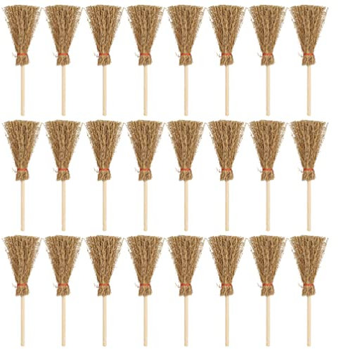 Mini Balais de Paille avec Cordes Rouges 25Pcs Suspendus Broom Broom Halloween Paille Décorations Artisanales Artificielles Décor de Paysage Miniature pour Halloween Costume