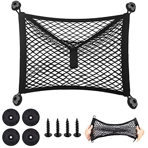 Aohcae Car Storage Net, Campervan Storage Net with 4 Screws & 4 Hooks Elastic Nylon Storage Net Net for Back Rear Seat Storage Car Net for Caravan Motorhome Trunk (25x35cm)