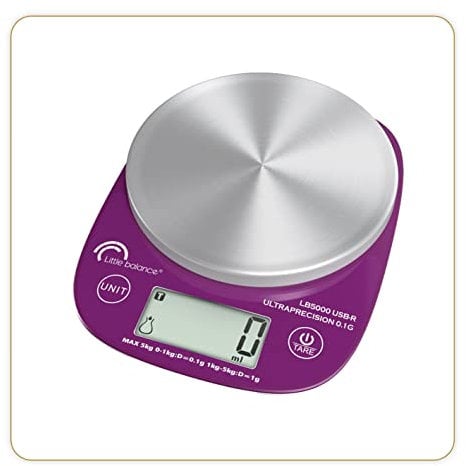 LITTLE BALANCE 8465 Pro Inox 5.1 USB-C Ultra précision, balance sans pile, pèse lettres, Recharge USB-C, Réparable, Ultra précision 0.1 g, Prune