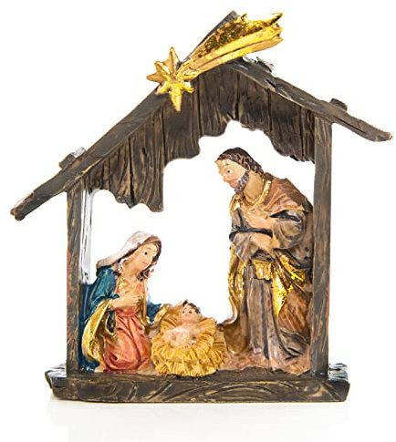 Logbuch-Verlag kleine Weihnachtskrippe Figur 9 x 8,5 cm - Heilige Familie Mini Krippe zum Hinstellen Tischkrippe Weihnachten