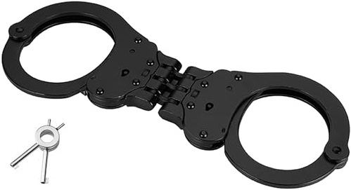 PRO-CUFF England Police Handcuffs. Heavy-Duty Steel. Professional Security Handcuffs. NIJ Standard Certified. Double-Lock. Black Hinged Folding Handcuffs with 2 Keys