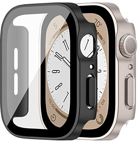 SOLOLUP Carcasa para Apple Watch Serie 6/5/4/SE 44mm, Scratch -Sistant y HD Clear PC Housing con Protección de Pantalla para la Serie iWatch 8 7 6 SE 5 4 [2 Pack], Black+Starlight Color
