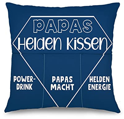 JOTOM Dekokissen Kissenbezug mit 3 Taschen zum selber Befüllen 45x45 cm Kissenhülle tolles Geschenk (Papas Helden Kissen)