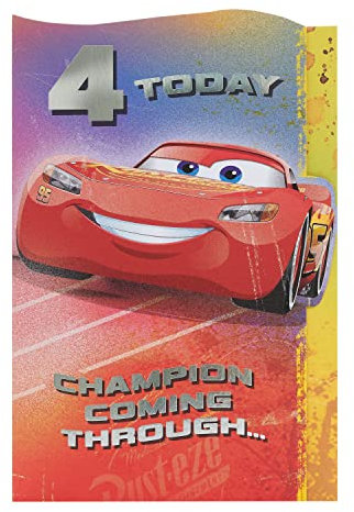 UK Greetings Disney Geburtstagskarte zum 4. Geburtstag für Ihn/Jungen, Happy Birthday Geschenke, Ihn, Jungen, Männer, Autos Design mit Lightning McQueen, mit Umschlag, 155 x 235 mm