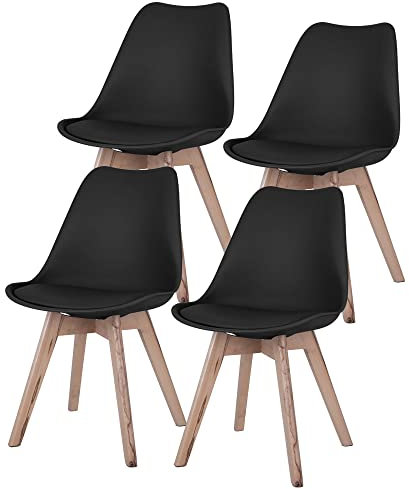 etc-shop Esszimmerstühle Eiche schwarz Schalenstühle 4er Set Küchenstühle Holz, Kunststoff, PP Sitzpolster, PU Leder, BxTxH 48x42x82 cm, 4er Set