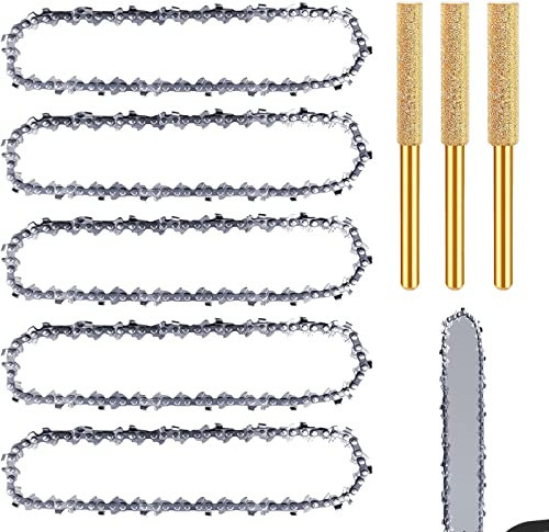 Sägeketten 6 Zoll Kettensäge Kette: 5 Stück Kettensägenketten Antriebsglieder, Universal Kette für Kettensäge Kompatibel mit allen 6 Mini Kettensägen Zimmerei mit 3 Stück Kettensägenschärfer