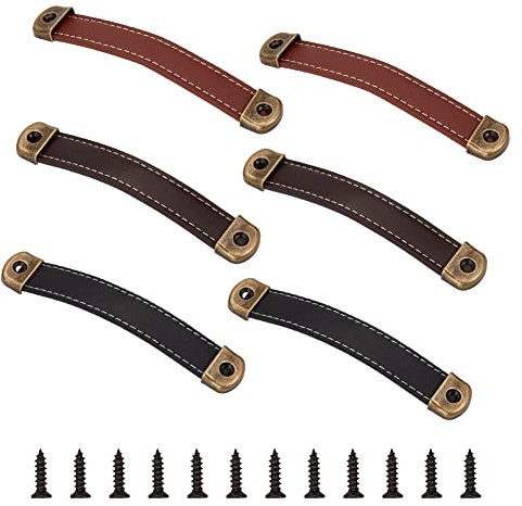 GORGECRAFT 6 Sets 3 Farben Leder Türgriff Schubladengriffe Metallbeschläge Schrank Holzkiste Koffergriffe Griff Ersatz Schrankzugriemen Mit Legierungsschnallen Und Schrauben Für Koffer Zuhause