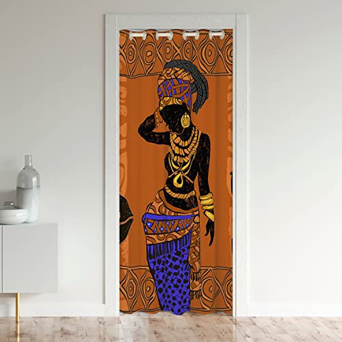 African Woman Themed Door Curtain 132x203cm African Pattern Closet Door Cover Curtain Ethnic Afro Decor Curtain Traditional Exotic Style Room Divider Curtain Cover Orange Black Window Treatments