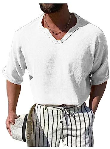 Spring Summer Men's T-Shirt Short Sleeve Men White