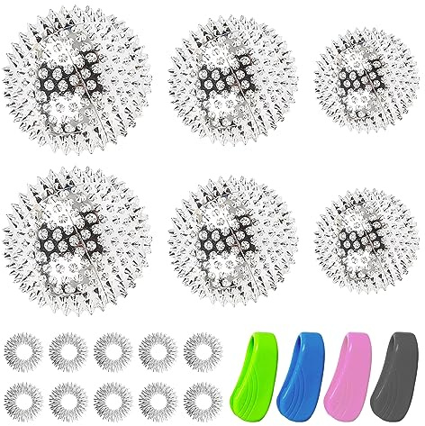 MEGYAD 6 Stück Igelball Magnetischer: Magnetischer Hochstress Akupressurball 32mm 47mm 56mm Durchmesser, Akupressurkugeln mit Akupressur Klammer Massage Ring für Stress Relief oder Massage