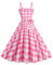 Wellwits Robe de cocktail vintage formelle à double boutonnage avec bretelles caraco et décolleté en cœur pour femme, Plaid rose., L