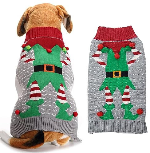 Hundepullover Weihnachten Hund Rollkragenpullover Weihnachten Muster Strickwaren warme Haustier Pullover, Winter Hund Mantel, Pullover Pet-Kostüm für Hundewelpen Party Puppy Geschenk(Elfenclown, M)