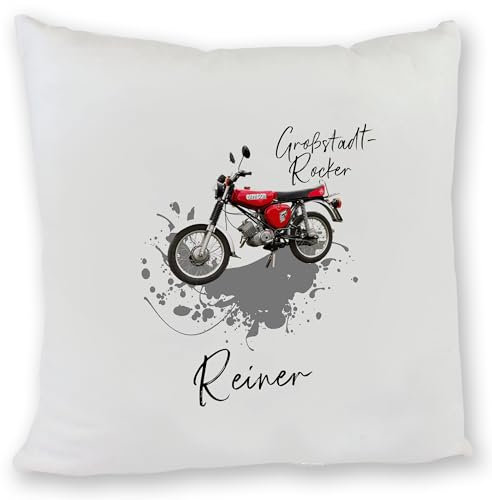 Kissen Großstadt-Rocker Simson S51 Moped Zierkissen Kuschelkissen Geschenk Geburtsag (rot)