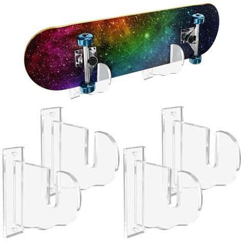 BiJun Skateboard- und Snowboard-Wandhalterung - Acryl, Horizontale Halterung, Aufbewahrung, Aufhänger (Transparent, 4 Stück)