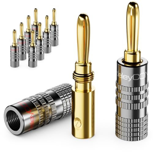 deleyCON 10 Stück Bananenstecker Set - Vergoldet Schraubbar für Lautsprecherkabel Boxenkabel 0,75 mm - 4,5 mm & z. B. HiFi Audio Heimkino Receiver - Grau
