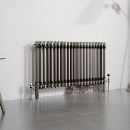 Warmehaus 600x1010mm Raw Metal Horizontal Traditional 2 Column Radiator | Cast Iron Style Victorian Radiator, Radiators Wall Mounted Central Heating, Designer Double Column Radiator, Bathroom Kitchen