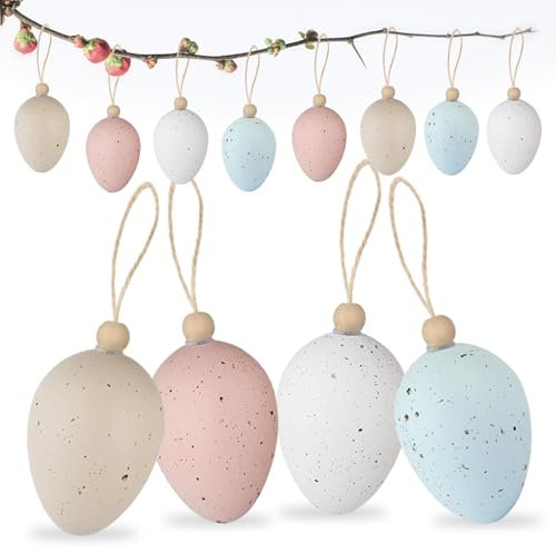 Giugio 16 Stück Ostereier zum Aufhängen, Gesprenkelte Plastikeier, Ostereier Kunststoff, Ostereier für Innen und Außen Osterdeko, Osterstrauchdeko, perfekte Osterdeko und Frühlingsdeko