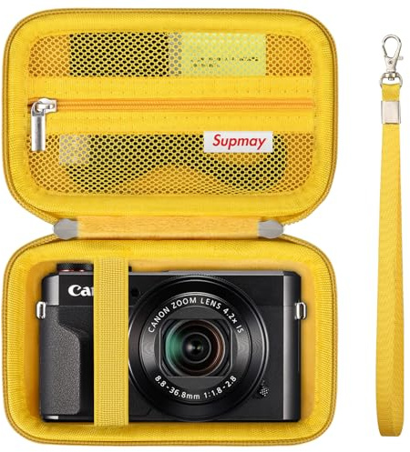Supmay Hard Travel Case for Canon Powershot G7 X Mark II/ G7 X Mark III Digital Camera, Protective Storage Bag with Zipper Mesh Pocket for Battery Pack, Charging Cable and Other Accessories, Yellow