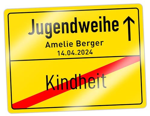 Ortsschild mit Aufdruck zur Jugendweihe, Türschild, Jugendweihe Deko, Personalisiertes Straßenschild, Schild mit Namen, Jugendweihe Geschenke, Verkehrszeichen Türdeko, Aluminium Straßenschilder