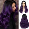 Perruques longues ondulées violettes pour femme - Perruque synthétique naturelle bouclée noire ombrée pour Halloween et usage quotidien