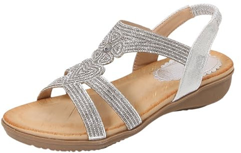 LKRSEEF Été Lanières Spartiates Entre Doigts Femme Amovibles Séchage Rapide Plates Décontractées Sandales Sandalette Femme Petit Talon Outdoor Sandales Et Nu-Pieds Femme X01 Argent,41