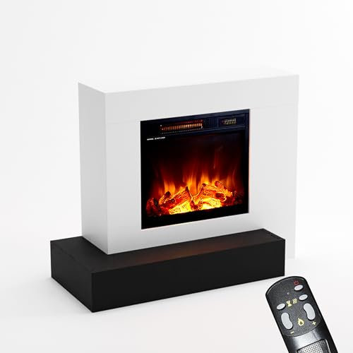 KAMINLICHT Elektrokamin linksoffen mit Heizung und Kaminfeuer (Standkamin NEO 2) - elektrischer Kamin mit LED-Licht, Heizlüfter, Holz-Deko & Fernbedienung, max. 1500 W - 93x75x41 cm, Weiß