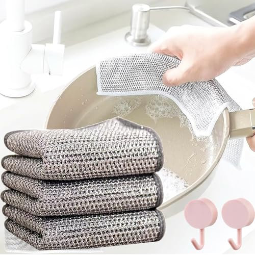 Kiramy Mehrzweck-Drahtgeschirrtücher Für Nass Und Trocken, Multifunktionales Kratzfestes Draht Geschirrtuch, Mehrzweck-Geschirrspüllappen Aus Draht Für Nass Und Trocken (3pcs)