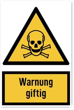 Aufkleber: 300x200 mm, 1 Stück - Warnung giftig - Warnzeichen mit Text (deutsch) (gelb/schwarz) - hochkant - W016 - DIN EN ISO 7010 / ASR A1.3
