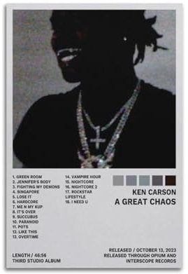 Ken Carson A Great ChaosMusic Album-Poster, Leinwand-Kunstdruck, Pop-Musikalbum, Kunstalbum, Wohnzimmer, Zuhause, dekorative Kunst, 30 x 45 cm, ungerahmt, 44