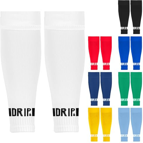 DRIPsox® Football Sock Sleeves - 3 Sizes for Kids, Men, Junior, Women (S:13C-3.5, M:4-7.5, L:8+) - Multiple Colours - 1 Pair (S) White Football Sleeve Socks with Breathable Calf Comfort Mesh