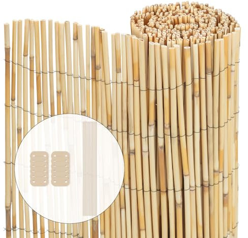 VOUNOT® Canisse en Roseau Renforcée 160x300cm Brise Vue Naturel en Rouleaux avec Attaches de Fixation Protection Contre Regards Clôture Extérieure Décorative pour Jardin Terrasse et Balcon