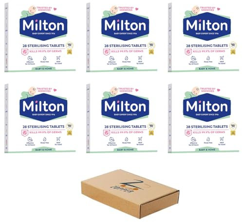Zopper 6 x 28 Milton Sterilising Tablets for Cleaning Baby Feeding Accessories and Breastfeeding Equipment Cleaning Baby Bottles Rinse-Free Ideal for Travel Home Household Hygiene (168 Tablets)