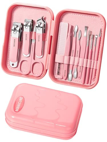 13-in-1 Nail Kit - Professional Manicure and Pedicure Set with Nail Clippers, Cuticle Trimmer, and Facial Care Tools(Pink)