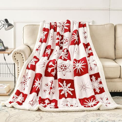 EAQ Couverture Polaire Sherpa pour Adultes 150x 200 cm, Plaid Noel Polaire Doux et épais en Polaire pour Canapé, Lit et Canapé (Rouge de Noël, 150x200cm)