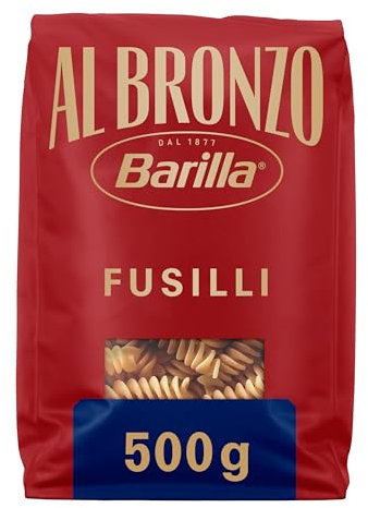 Barilla Pasta Al Bronzo Fusilli 100% Grano Italiano, Pasta Trafilata Al Bronzo con Lavorazione al Bronzo Grezzo, Ruvidità Intensa, Formato Spesso e Corposo, Alta Tenuta di Sugo e Cottura, 500 g
