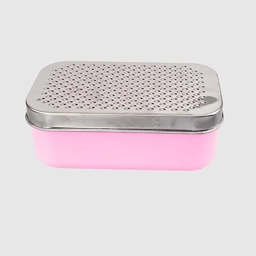 JagKul Cheese Grater Set with Container, 2 Stainless Steel Cutters, Lid, Peeler & Cleaning Brush - Kitchen Vegetables Chopper Set (Pink)