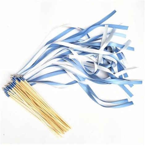 NJIEzhao Serpentin Mariage Baguettes de Ruban de Mariage Bleu Clair, 50/20/10 pièces, bâton avec Cloche dorée(50PCS)
