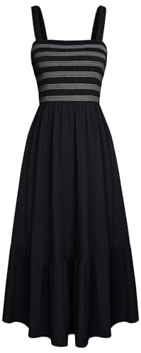 GRACE KARIN Sommerkleider für Damen Spaghettiträger A-Linie Maxi Kleid mit Taschen Schwarz XL