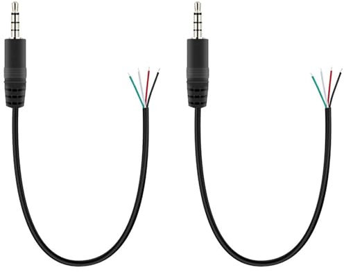 Greluma 2 Piezas Conector Macho de 3,5mm a Cable Desnudo Extremo Abierto,30cm TRRS 4 Polos estéreo 1/8 3,5mm Conector Jack Cable de Audio para reparación de Cable de Auriculares/auriculares/micrófono