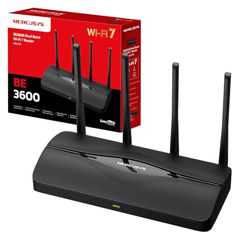 MERCUSYS MR27BE Routeur WiFi 7 TP-Link, Tri-Bande BE3600Mbps, Canaux 160 MHz, 2 Ports 2.5G, EasyMesh, Brancher et Utiliser, 4 Antennes Omnidirectionnelles, Repeteur WiFi Mesh, 4K-QAM