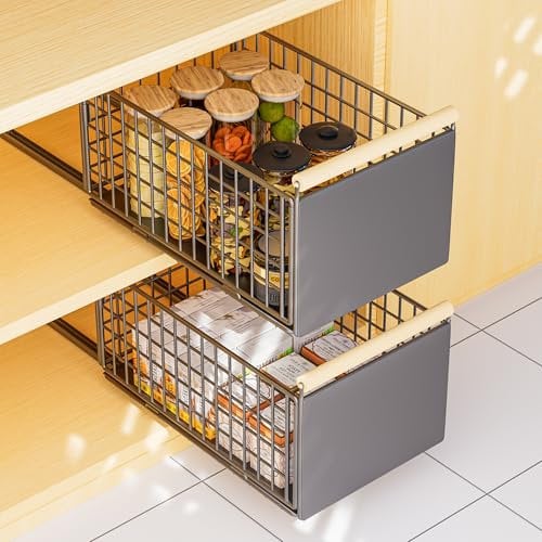 2 Paquetes Cajones Extraibles Para Cocina, Cajones Deslizantes Para Cocina, Bandeja Extraible Armario Cocina, Organizador de Cajones, no Requiere Taladrar Ni Clavar, Bandeja Extraible Armario