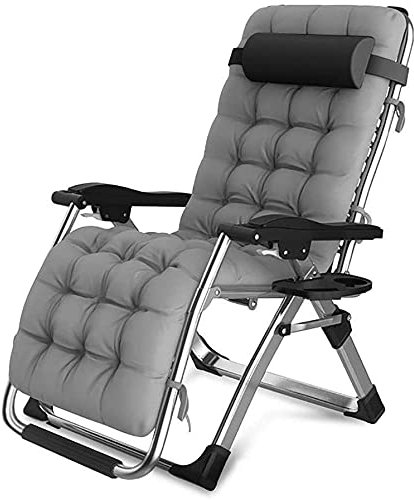 Extra breiter Outdoor-Liegestuhl mit verstellbarer Liege für Terrasse, Garten, Grau