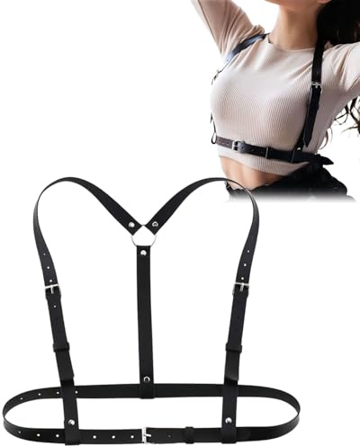 TPZORJX Körperketten, Punk Harness aus Leder für Damen, Goth, Brustkette, Körperketten, Halsband, Harness Belt Körperschmuck, Schmuck für Mädchen, Rave Outfit Cosplay Party Kostüm