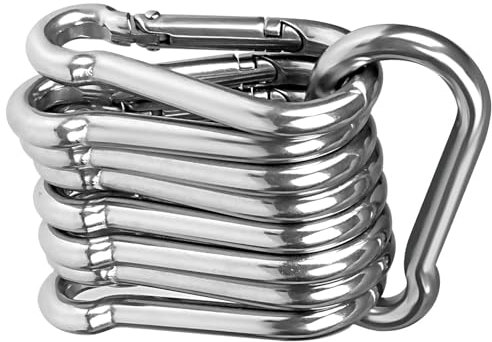 10 x Snap Hooks, Carabiner Hooks M4 Heavy Duty 304 Stainless Steel, Small Carabiner Snap Hooks Keychain Clips for Outdoor, Camping, Hiking, Hooks for lifting aids and handles with an eyelet…