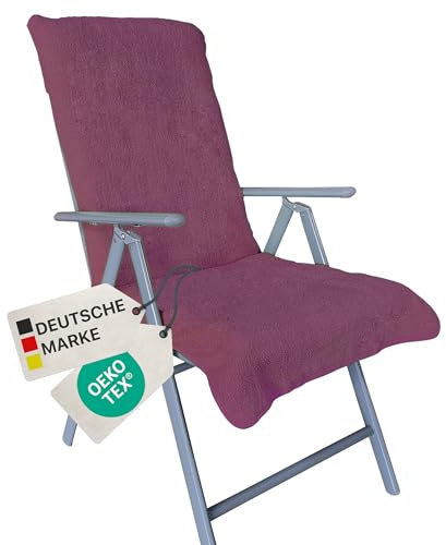 NYVI Frottee Schonbezug für Gartenstuhl NYVISpa 60x130 cm Lila - Hygiene Auflage für Hochlehner Gartenstühle Campingstühle - Handtuch Bezug - Oeko-TEX 100