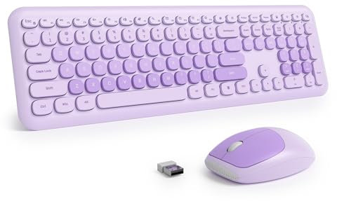 SOLIDEE Colourful Wireless Keyboard and Mouse Combo,2.4GHz Retro Typewriter Keyboard,104-Key Full Size with Number Pad,Silent Membrane,Round Keycaps(US Layout QWERTY)(Diary Purple)