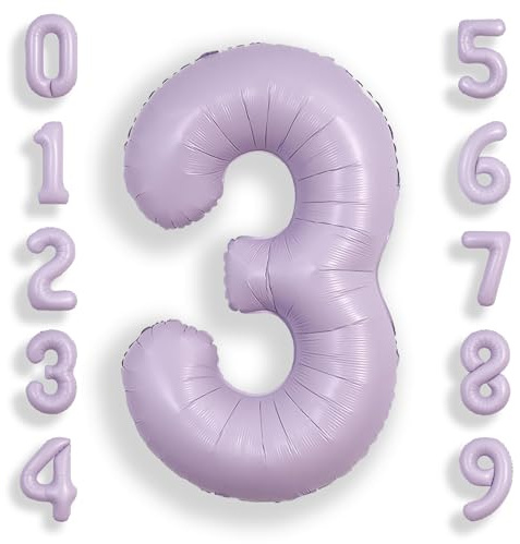SUWEN 40 Zoll Lavendel 3 Zahlenballon Folie 0-9 Geburtstag Große Zahlen | 3rd Birthday Anniversary Party Decorations Large Helium Number Balloons Jumbo Giant Huge Mylar
