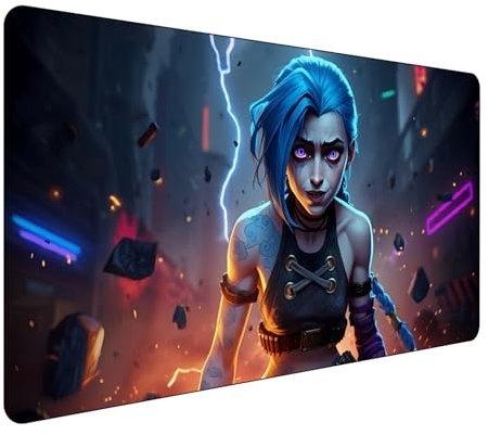 Arcane League of Legends - Grand tapis de souris de jeu XXL 900 x 400 mm - Dessous en caoutchouc antidérapant - Bords cousus - Pour PC, ordinateur portable, grande protection de bureau étendue pour la